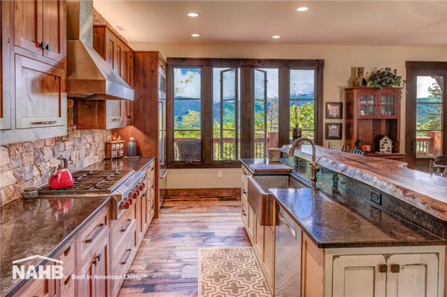 Pritchard-Hardin Residence Kitechen with beautiful quartz countertops and rustic hardwood. Image courtesy NAHB Best in American Living.